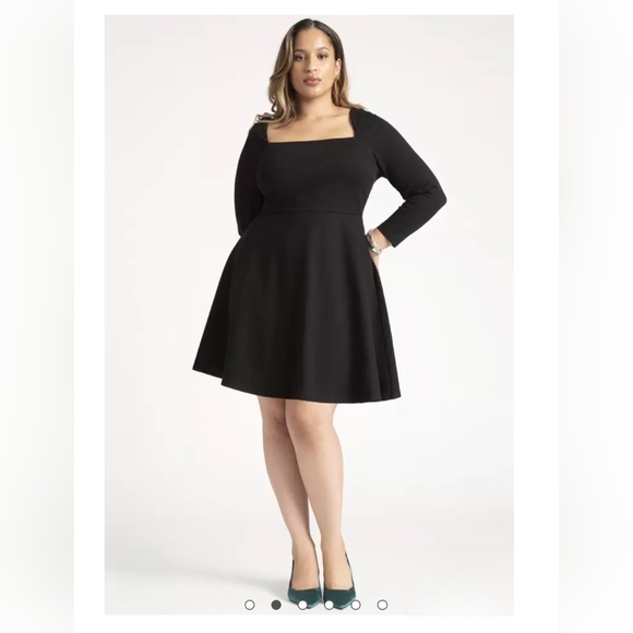 Eloquii Square Neck Mini Skater Dress 28 Plus Size Short Black Fit Flare Dress - Picture 3 of 11